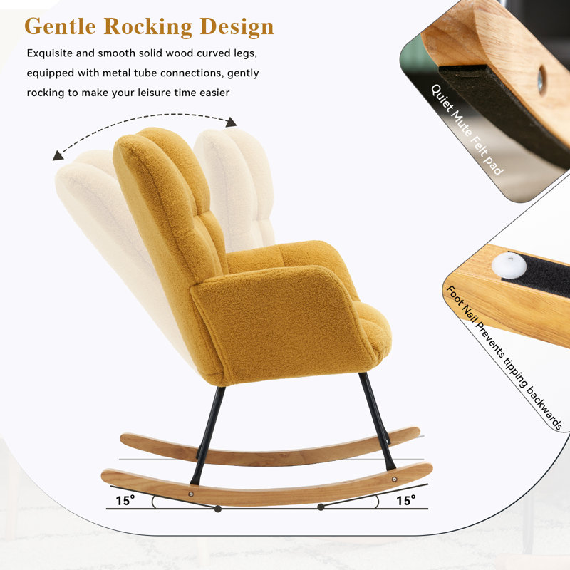 Nursing Rocking Chair, Teddy Glider Chair for Nursery, Comfy Living Room Armchairs with High Backrest for Adults, Yellow