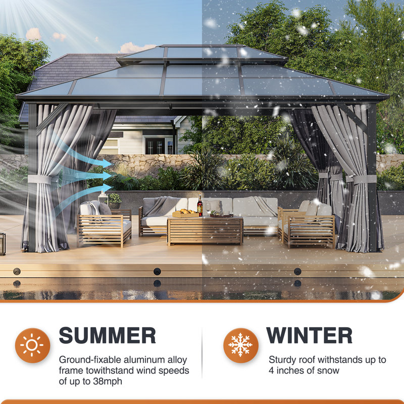 16 Ft. W X 12 Ft. D Metal Patio Gazebo