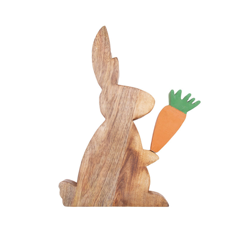 Wooden Easter Bunny Rabbit with Carrot Figure