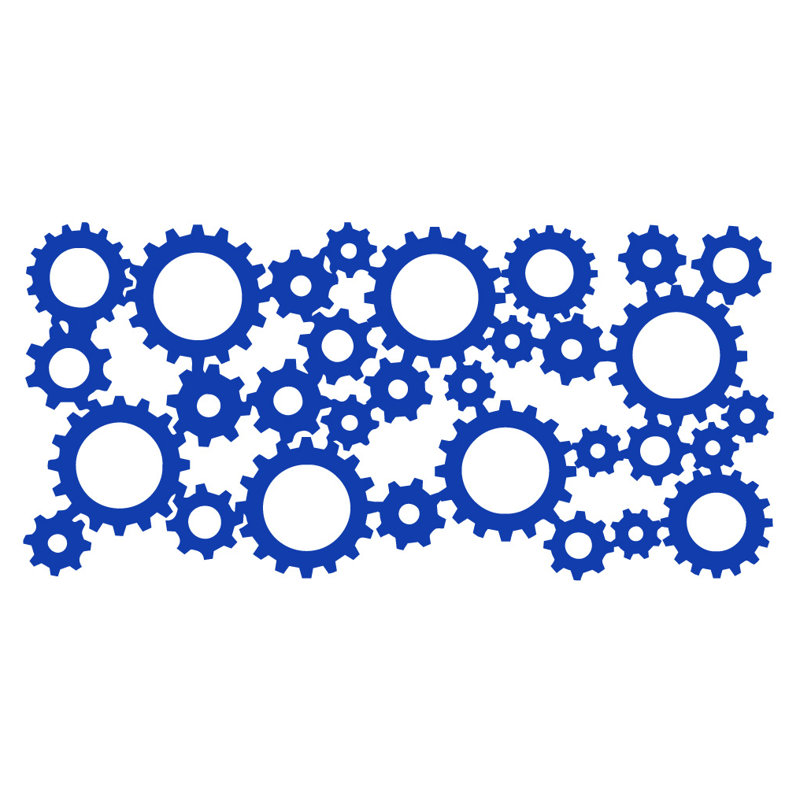 Décalcomanie murale engrenages industriels, H 17 po x l 36 po x P 0,01 po, Bleu foncé