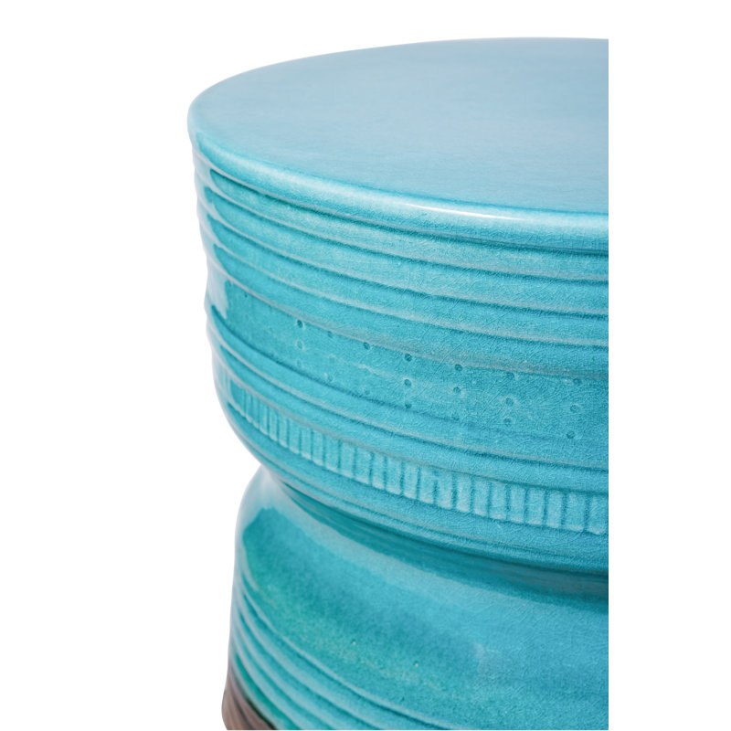 Ancaris Garden Stool, Aquamarine Gloss/Brown