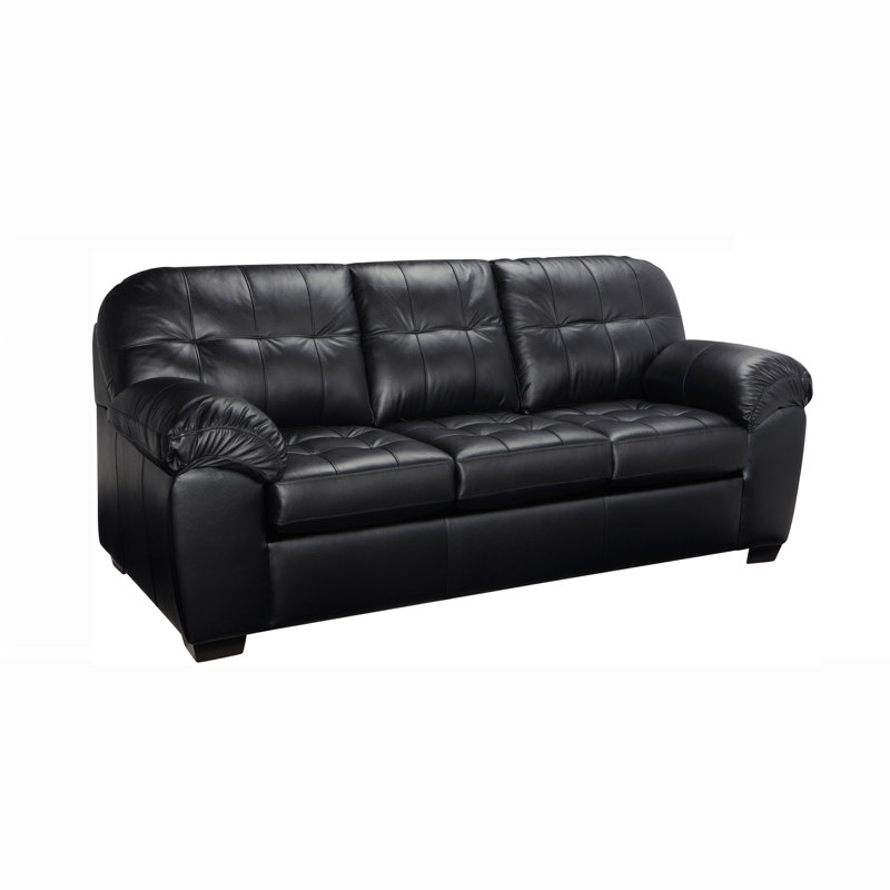 Canapé à accoudoirs coussinés en cuir véritable de 88,5 po Bellamy, Noir