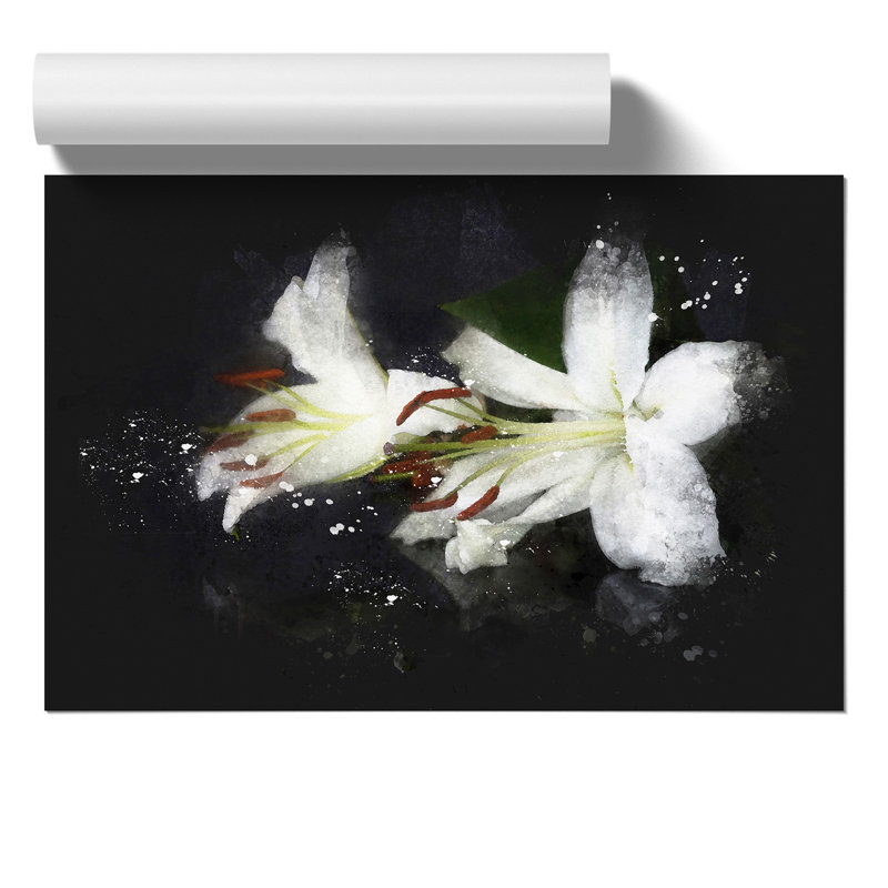 White Lily Flowers Paint Splash - Unframed Graphic Art, 21cm H x 30cm W x 0.1cm D