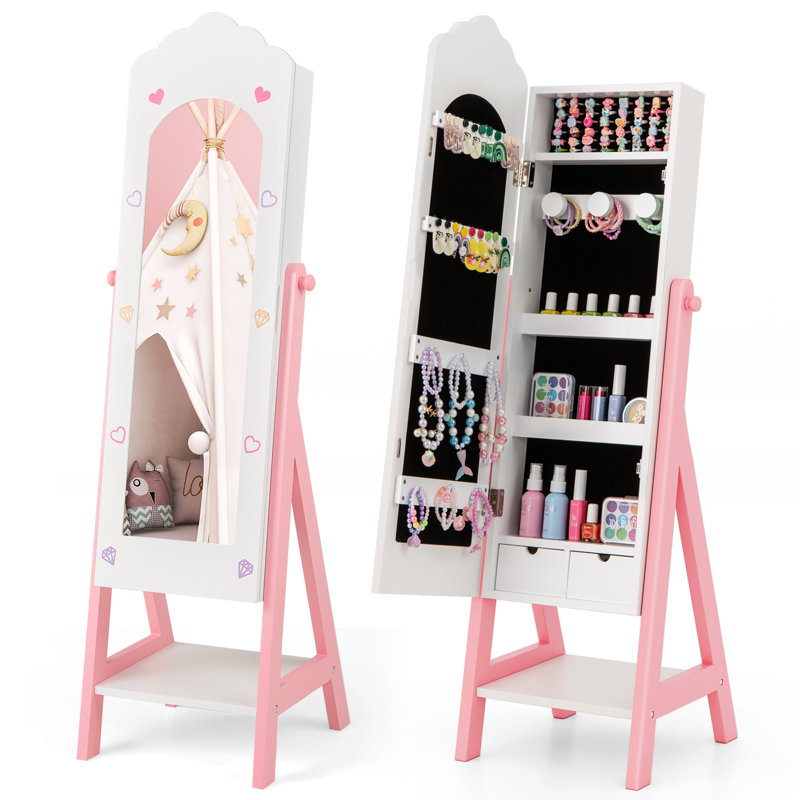 Miroir autoportant pleine grandeur pour enfants avec armoire pour bijoux pour enfants, Blanc