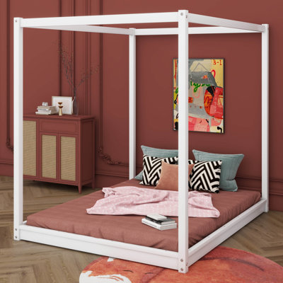 Elegant Queen Canopy Platform Bed With Sturdy Support Legs