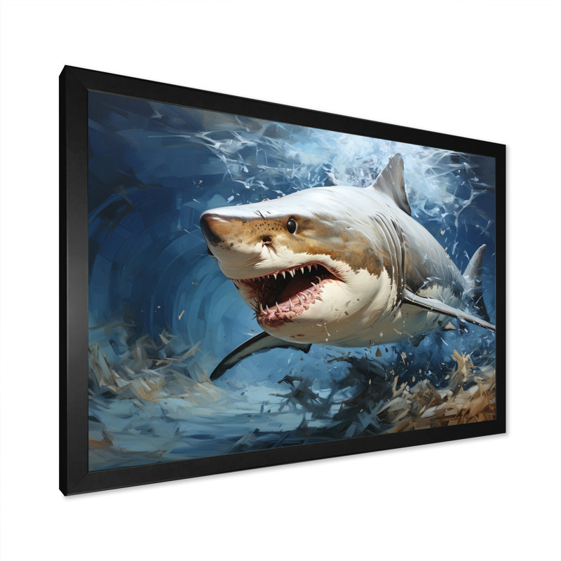 " Gray Teal Shark Stride ", Black Single Picture Framed, 24" H x 32" W x 1" D