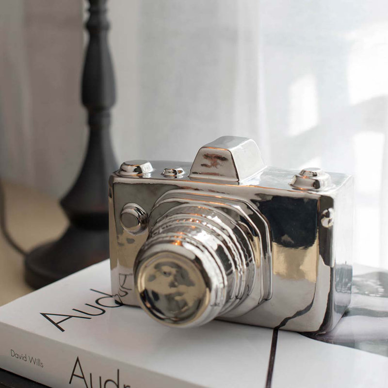 Amoreta Handmade Ceramic Camera Figurines & Sculptures, Silver