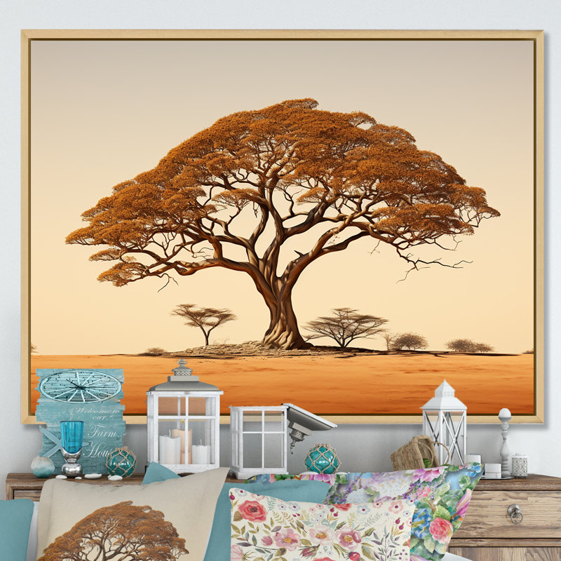 Arbre africain sur l'arbre, reproduction sur toile, Cadre naturel flottant, H 16 po x l 32 po x P 1 po