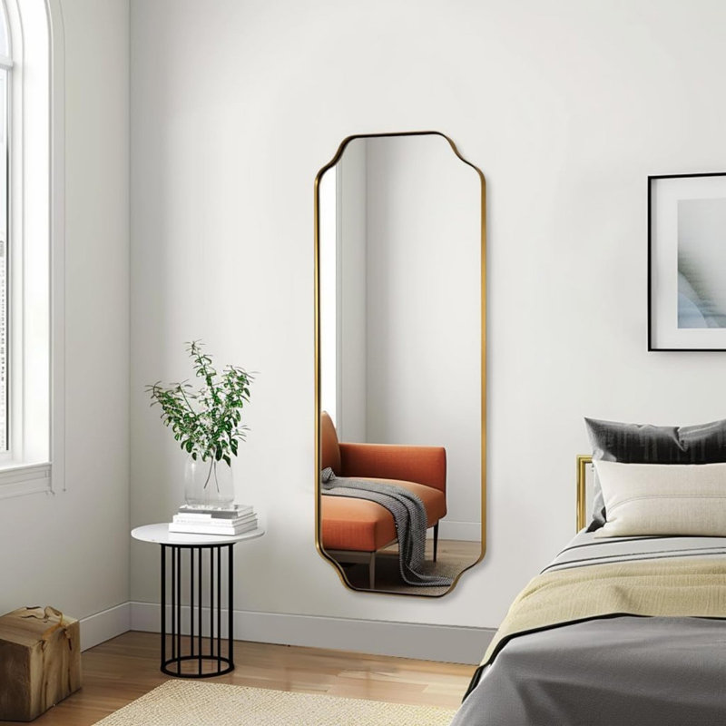 Miroir de salle de bain Modern Cadre en acier inoxydable, Or brossé, 48 po x 18 po
