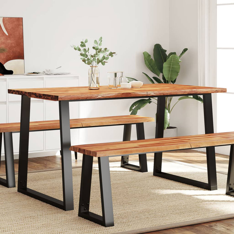 Metamora Acacia Solid Wood Top Metal Base Dining Table, 75 x 140 x 80 cm