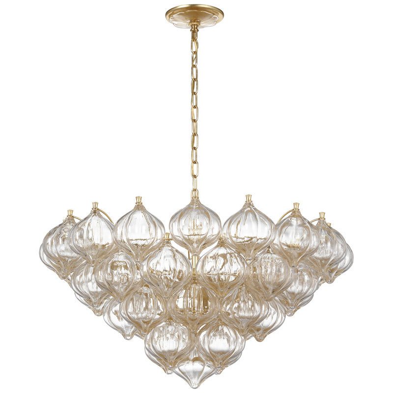 Julie Neill Caselli 36" Basket Chandelier with Clear Glass, Gold, Gold