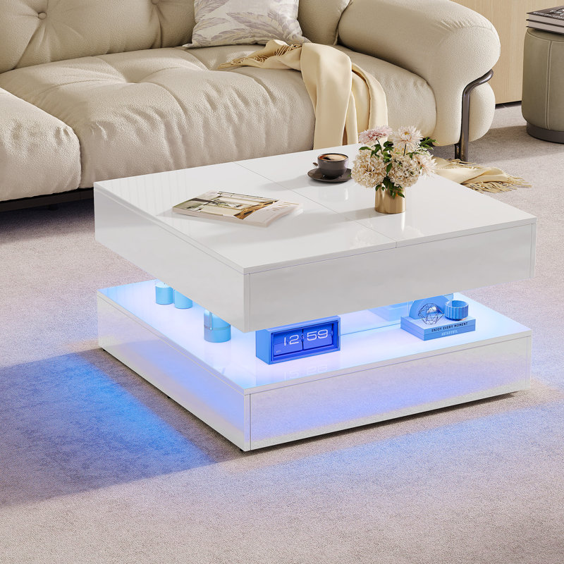 Pedestal Coffee Table with Storage, White