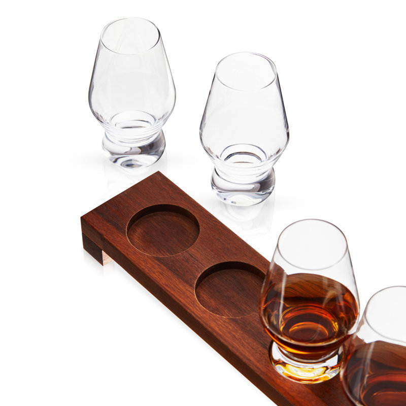 Viski Lead-Free Crystal Tasting Flight Kit with Wooden Tray