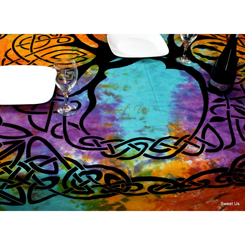 Nappe Tie-Dye Celtic Tree Of Life 72x72, Mauve / bleu / orange