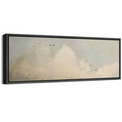 Muted Green Serene Sky Clouds Neutral Living Room Extra Large Pictures Framed Canvas Print Wall Art