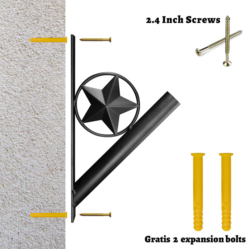 Black Wrought Iron Star Flag Pole Holder Bracket