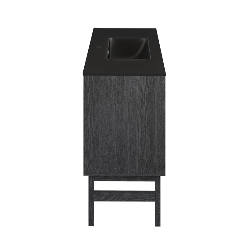 Bosse 36" Freestanding Bathroom Vanity in Black Oak with Black Sink Top, Black, Black Oak, Single-Hole