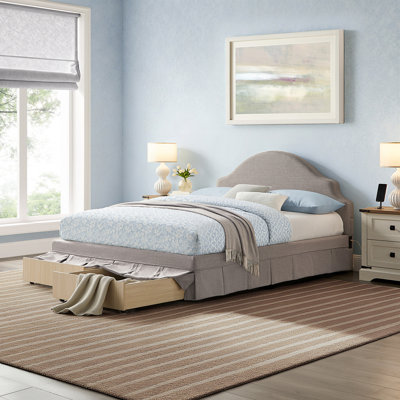 Caroline Queen Size Upholstered Bed with Hidden Storage and USB Power Ports Woven Fabric, Gray