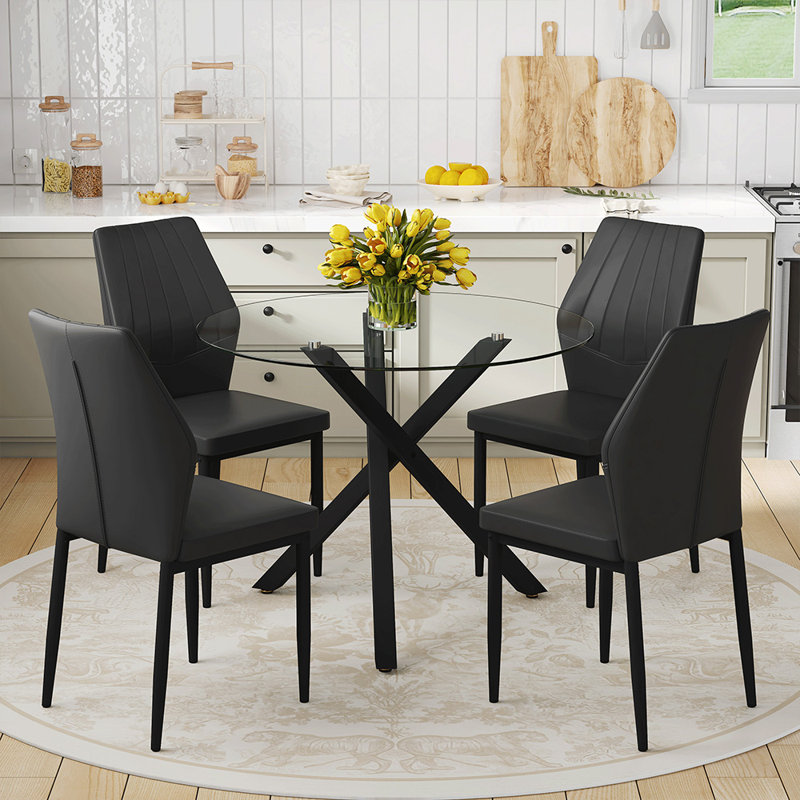 4 Piece Table Set (Black,Transparent), Black