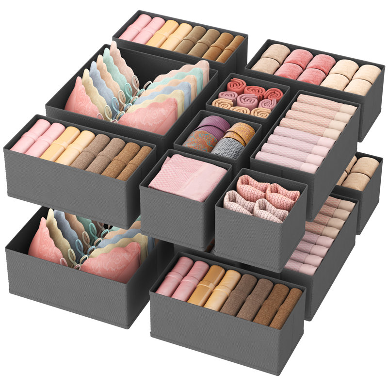 16 Pack Drawer Organizer, Dresser Underwear Drawer Organizer Bins, Foldable Fabric Closet Organizers, Storage Drawer Dividers, Dorm Room Essentials For Clothing, Socks, Towels, Ties Gray