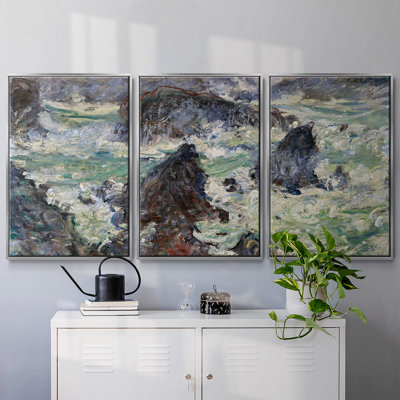 Tempête sur la côte de Belle - 3 pièces, reproduction sur toile