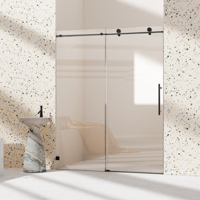 56-60 inches wide * 74 inches high Frameless Single Sliding Soft-Close Shower Door, Bathroom Sliding Shower Door, 5/16 inch (8 mm) thick SGCC tempered glass door, Matte Black