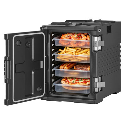 Porte-casserole isotherme, chauffe-plats non électrique de 95 pte, avec roulette et loquet en acier inoxydable 304, boîte chauffante empilable LLDPE, pour diverses tailles de casseroles (non incluses), événement de barbecue adapté (noir)