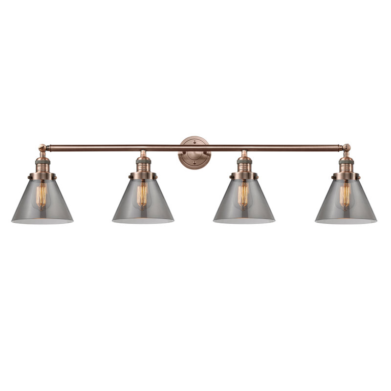 Éclairage pour meuble-lavabo de salle de bain 4 lumières Cone, Plaqué couleur fumée, Cuivre antique, DEL
