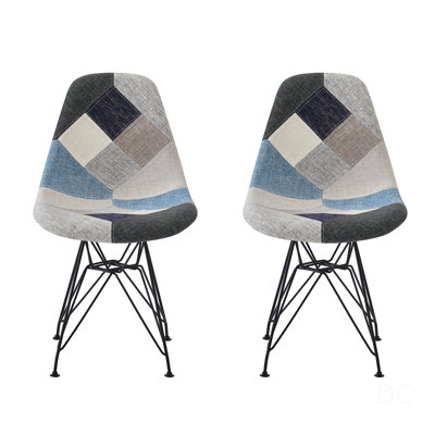 Bohemian Style Patchwork Accent Chair with Chromed Legs and Geometric Pattern, Set of 2, Ideal for Modern and Eclectic Interiors