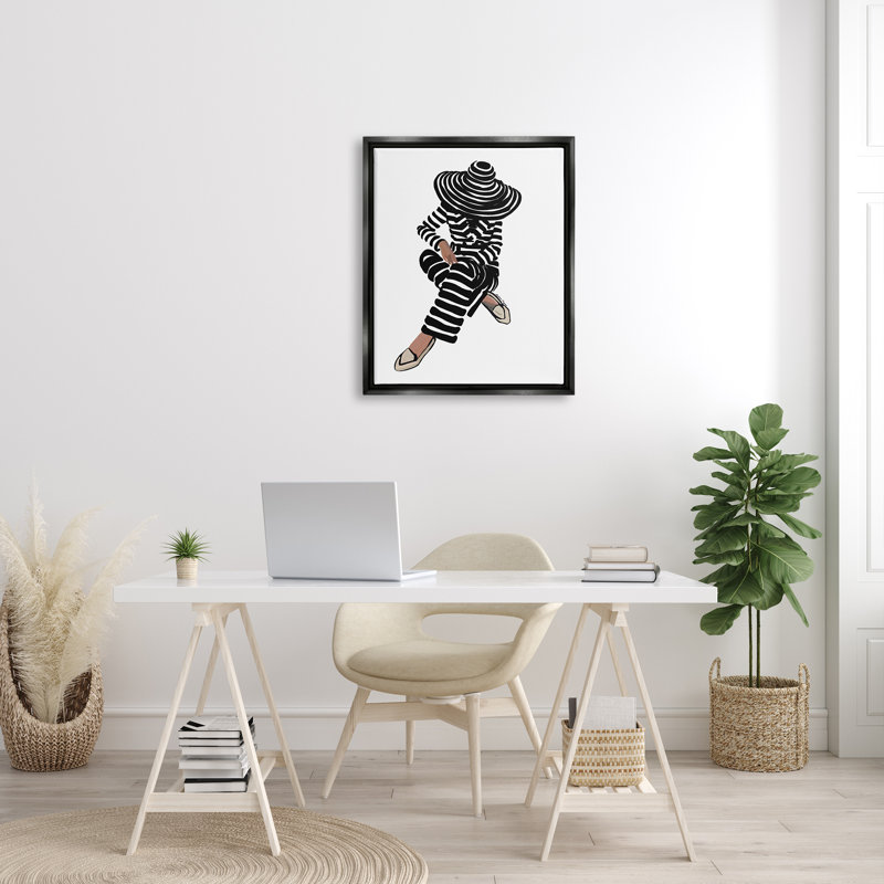 Portrait de femme à rayures par Amelia Noyes - impression, H 31 po x l 25 po x P 1,7 po, Cadre noir