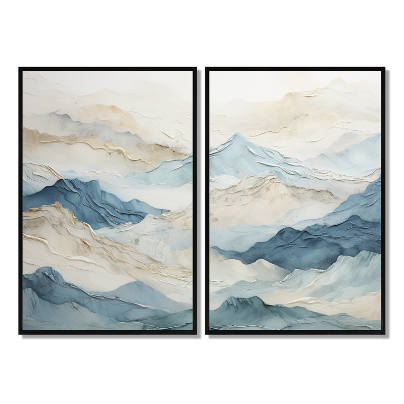 Minimalisme gris et bleu brise de montagne - Art mural traditionnel, H 36 po x l 48 po, Noir
