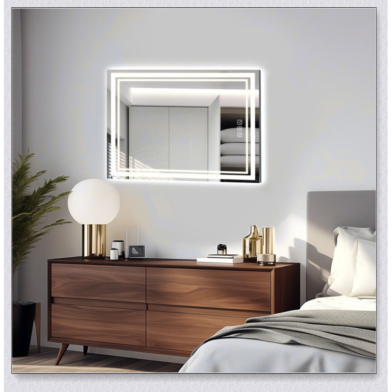 Miroir de salle de bain à DEL 40 po x 32 po à l'avant et à l'arrière, 5 minutes de désembuage, miroir de meuble-lavabo mural 5 mm à réflexion intégrale HD, 3 couleurs à intensité variable, CRI90 +, fonction de mémoire (à brancher / câblé)