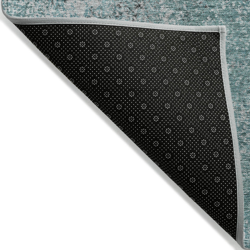 Tapis intérieur / extérieur oriental bleu sarcelle et gris anthracite lavable 3 pi x 5 pi