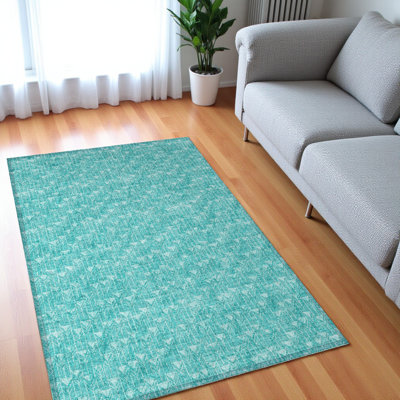 Washable Nonskid Turquoise Geometric Area Rug by