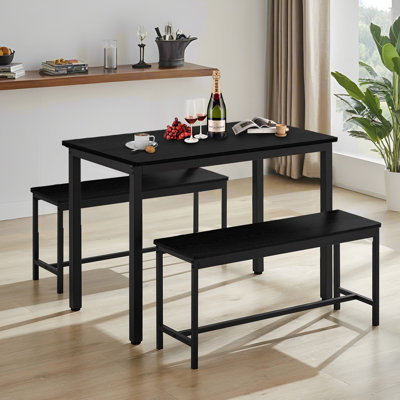 3-Piece Black Dining Table Set，Industrial Design Space-Saving Dining Set w/Durable Metal Frame