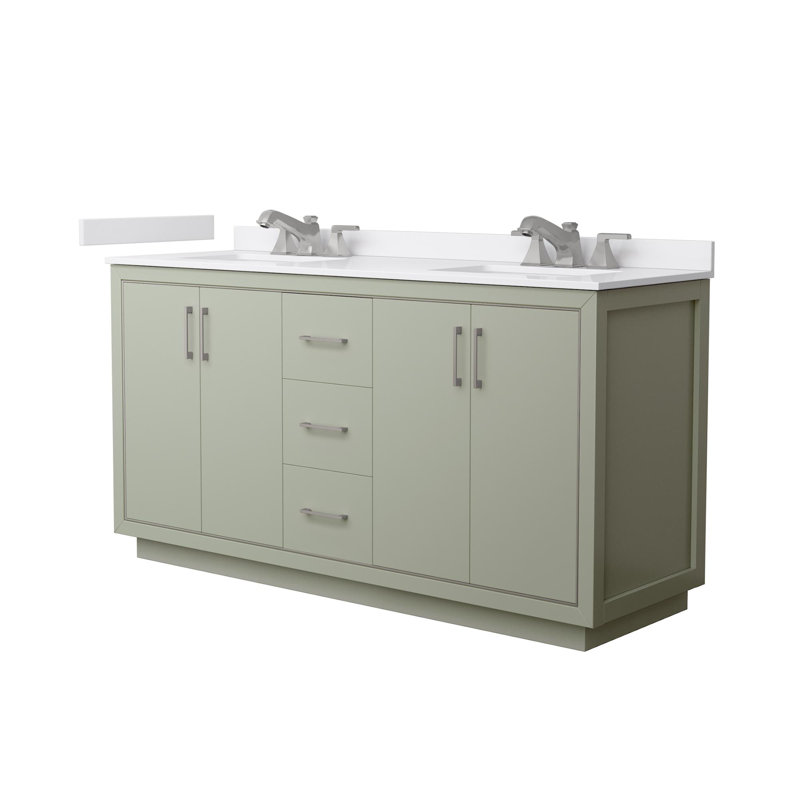 Meuble-lavabo double autoportant Icon, Marbre de culture blanc, 66"