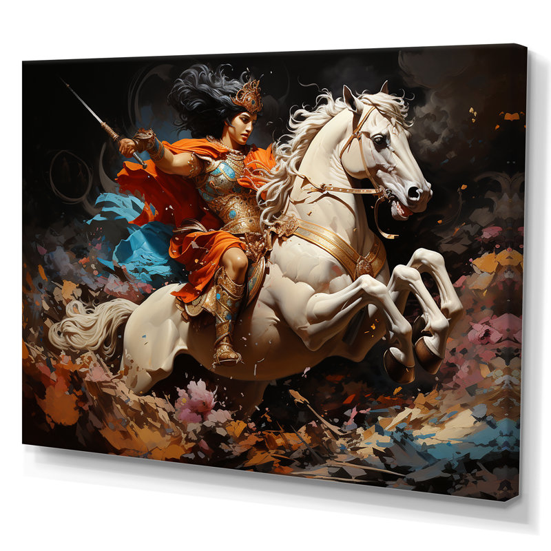 Hindou Arjunas champ de bataille indien Expression I - Art mural indien, Toile tendue, H 34 po x l 44 po x P 1,5 po