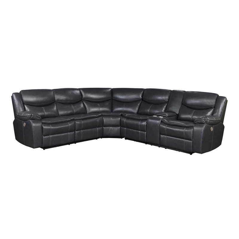 Canapé modulaire inclinable électrique Cramlington, Similicuir noir