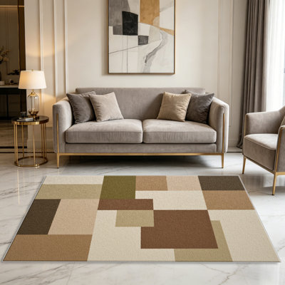 Tapis 1PC à géométrie de bloc, élégant tapis décoratif polyvalent, facile à nettoyer et à entretenir, meuble idéal pour la chambre à coucher, le salon, le couloir, le vestibule, le dortoir et le bureau afin de rafraîchir l'ambiance intérieure de votre maison