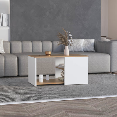Table basse de 16,48 po de hauteur - 30,62 po de largeur, chêne naturel blanc, chêne polyvalent X 16,48 po, moderne, peu encombrante