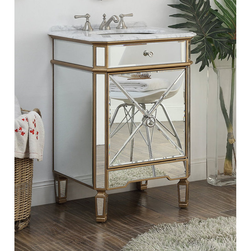 Ensemble de meuble-lavabo simple 24 po Lovett, Or / miroir
