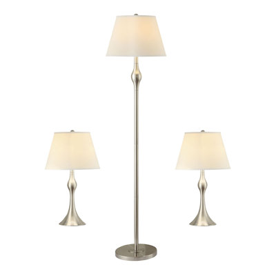 3-piece Floor and Table Lamp Set Brushed Nickel