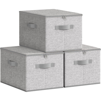 Foldable Storage Organiser Boxes, Set Of 3 Storage Basket Bins With Lids, Handles, Clothes Organiser, 40 X 30 X 25 Cm, Non-Woven Fabric