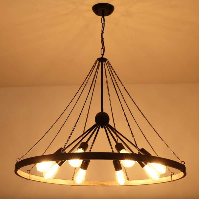 Daleysha 8 - Light Dimmable Sputnik Wagon Wheel Chandelier, Black/Brown