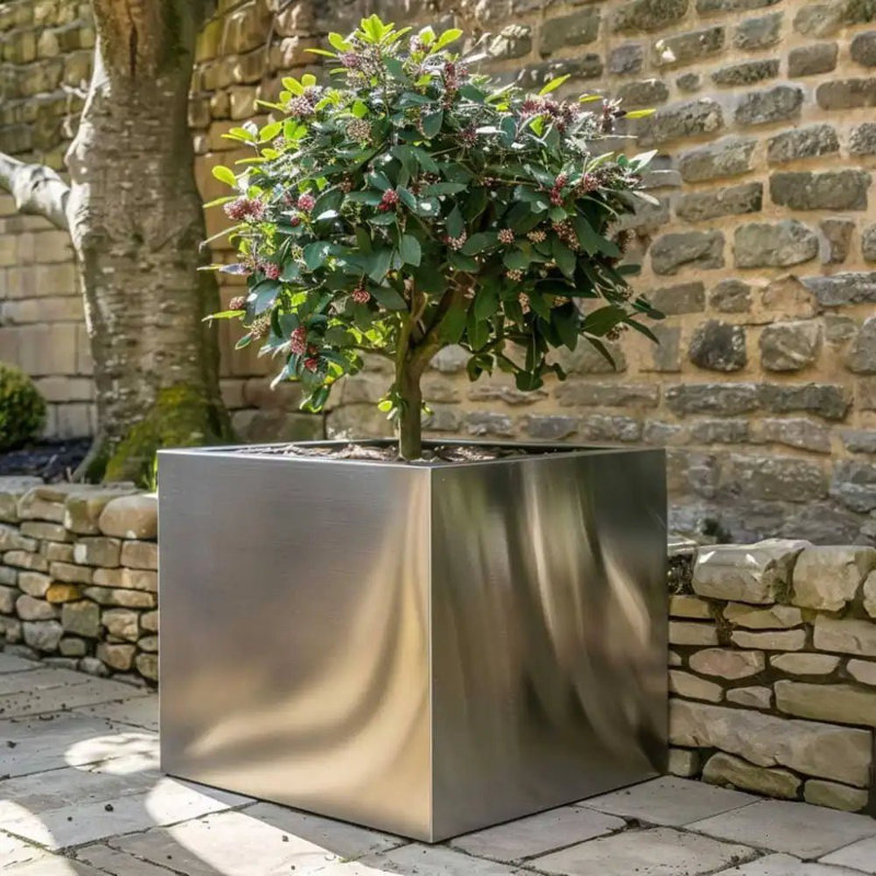 Babrow Metal Planter Box, Silver, 60cm H x 60cm W x 60cm D
