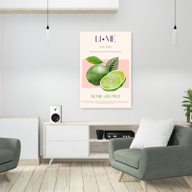 «Home Grown Limes Organic Vibrant Abstract Fruit», art mural, H 36 po x l 24 po