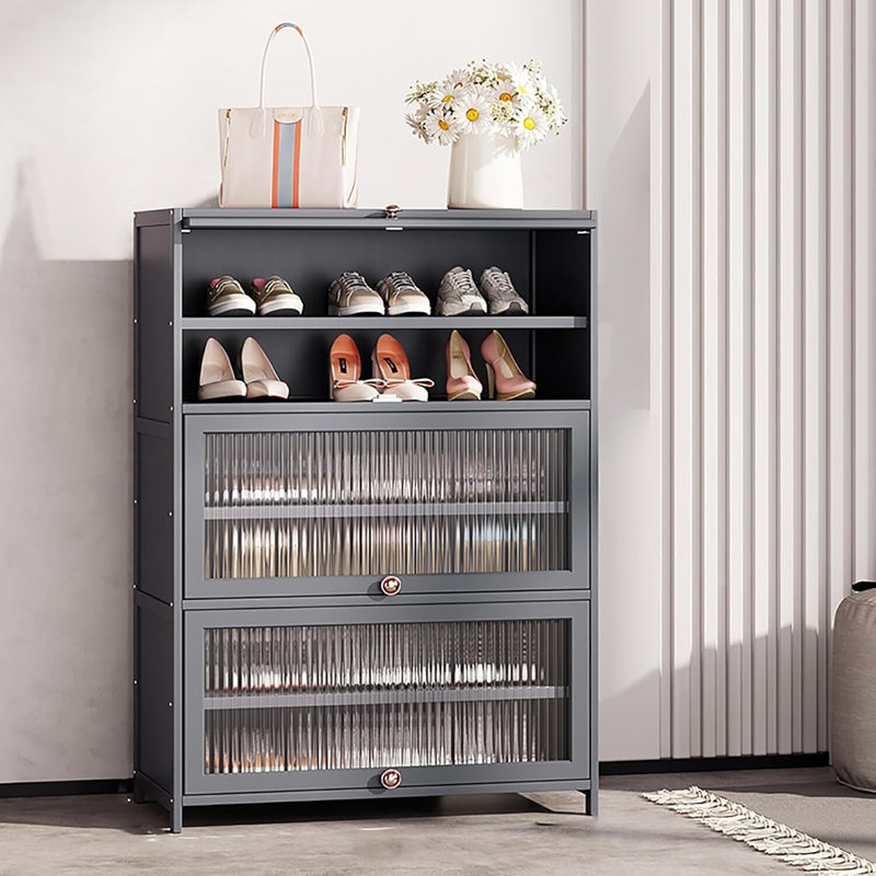 Flip-Door 7-Tier Shoe Cabinet – Multi-layer Bamboo Shoe Storage Organizer with acrylic independent clamshell door