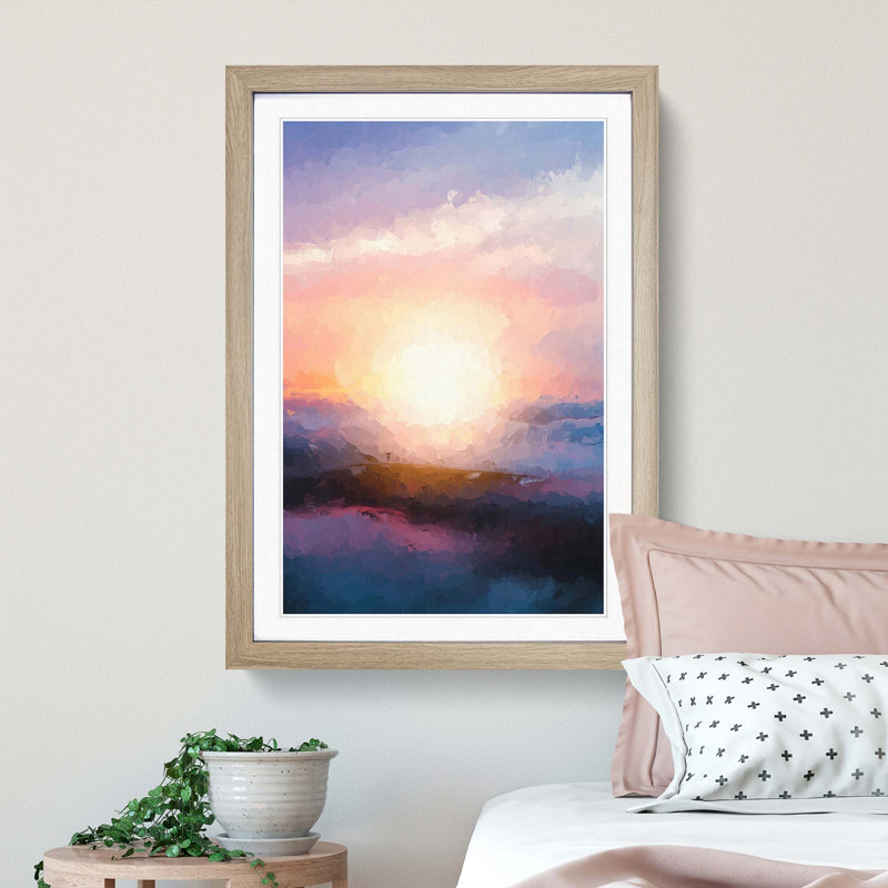 Sun upon the Mountain in Abstract - Picture Frame Graphic Art Print, Oak Framed, 36cm H x 27cm W x 2cm D