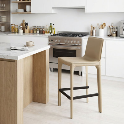 Tabouret de bar H 26 po entièrement assemblé, tabouret de bar rembourré en cuir Saddle avec siège rembourré, tabouret de bar à hauteur de comptoir avec repose-pieds à structure métallique pour comptoir de bar pour îlot de cuisine, kaki