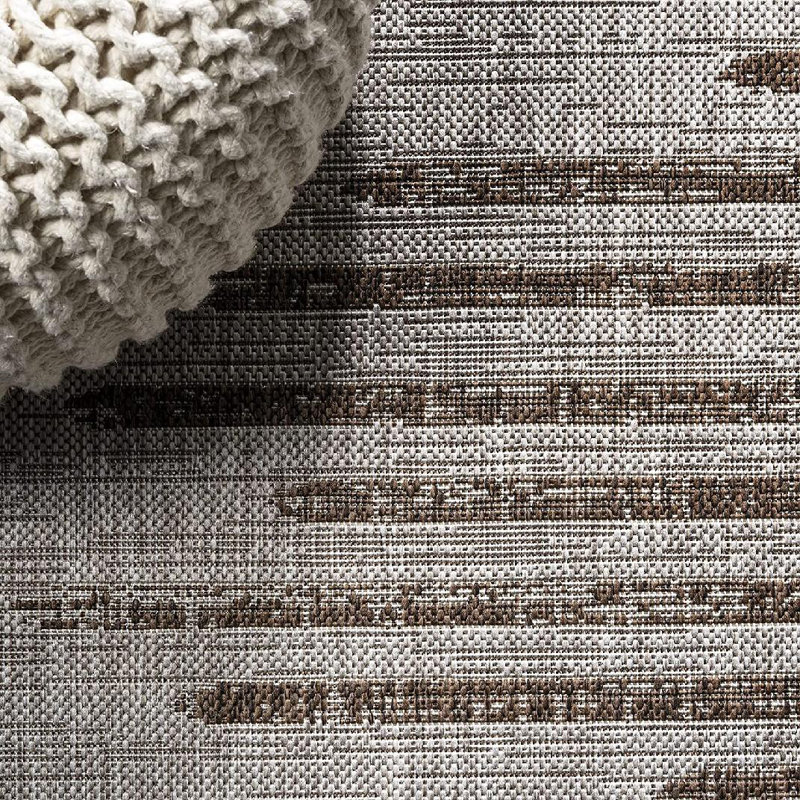 Eastville Berber Stripe Geometric Beige/Brown Indoor/Outdoor Rug, Runner 2'2" x 10'